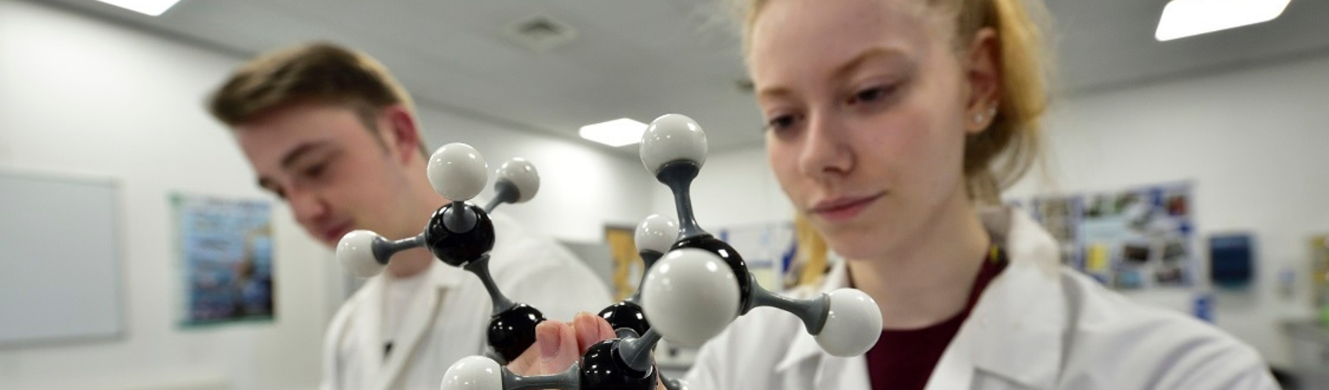 Two WMC BSc (Hons) Psychology (2 + 2) students working inside Science classroom