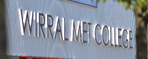 Signage of Wirral Met's Wirral Waters Construction Campus, the first building delivered at Peel Group's largest regeneration project in Europe, Wirral Waters